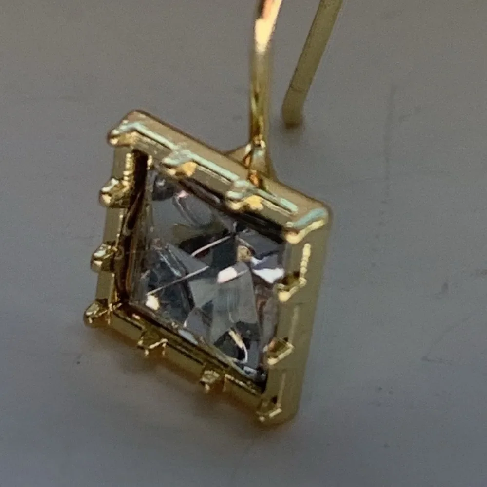 Square Faux Diamond Drop Stud Earrings Gold Tone
